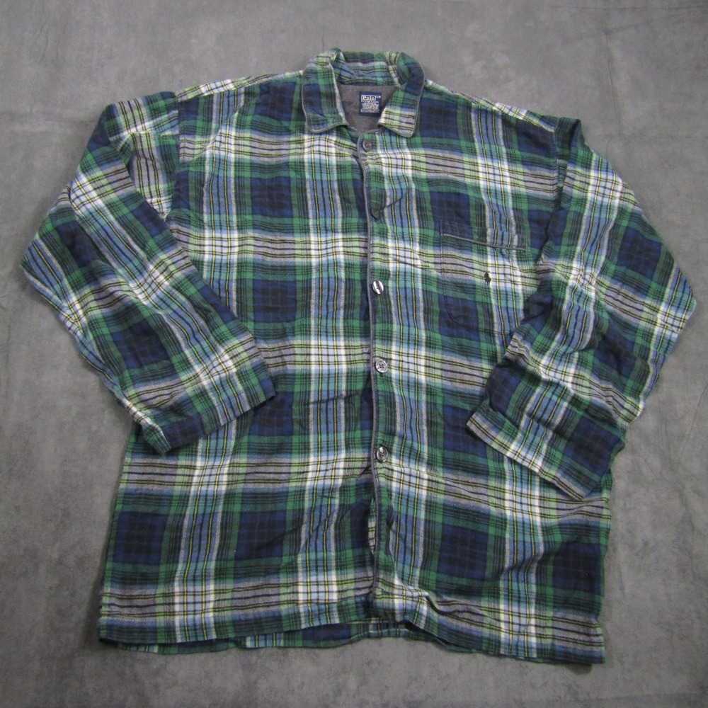Polo Ralph Lauren Sleepwear Mens S/M Green Blue Plaid Flannel Pajama Shirt 00586